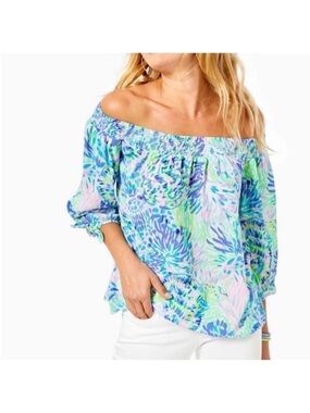 Lilly Pulitzer Off-Shoulder Floral Tunic - Blue, Green & Pink